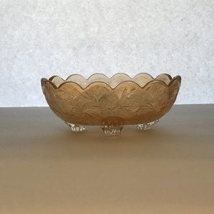 VTG Jeanette Glass Co Floragold Iridescent Carnival Glass Footed Candy Dish